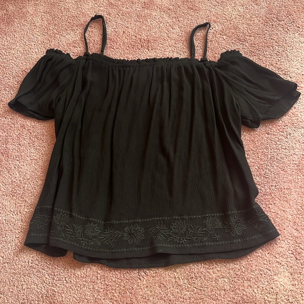 Off Shoulder Black Embroidered Top Size L